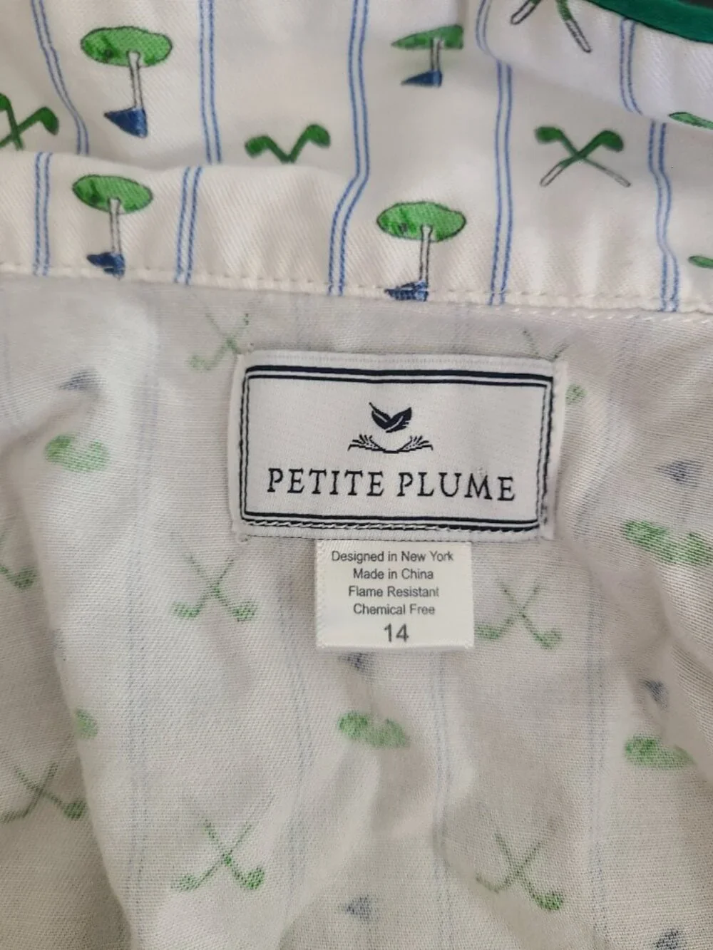 Petite Plume Kid's Twill Pajama Set in Fairway Stripe size 14